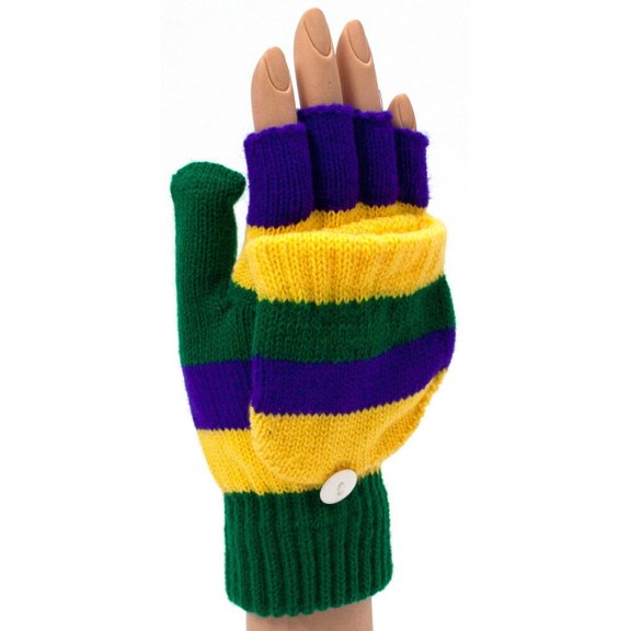 Unisex Fleur De Lis Mardi Gras Fingerless Gloves / Mittens Knit Winter Warm