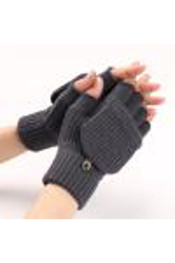 Unisex Flip-Cap Fingerless Gloves, Striped Wool Knit Warm Half-Finger Gloves, Practical Gloves for Writing, Using Phones in Cool Weather,Dark Gray