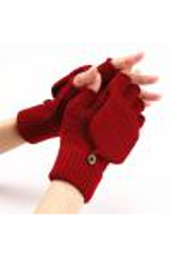 Unisex Flip-Cap Fingerless Gloves, Striped Wool Knit Warm Half-Finger Gloves, Practical Gloves for Writing, Using Phones in Cool Weather,Red