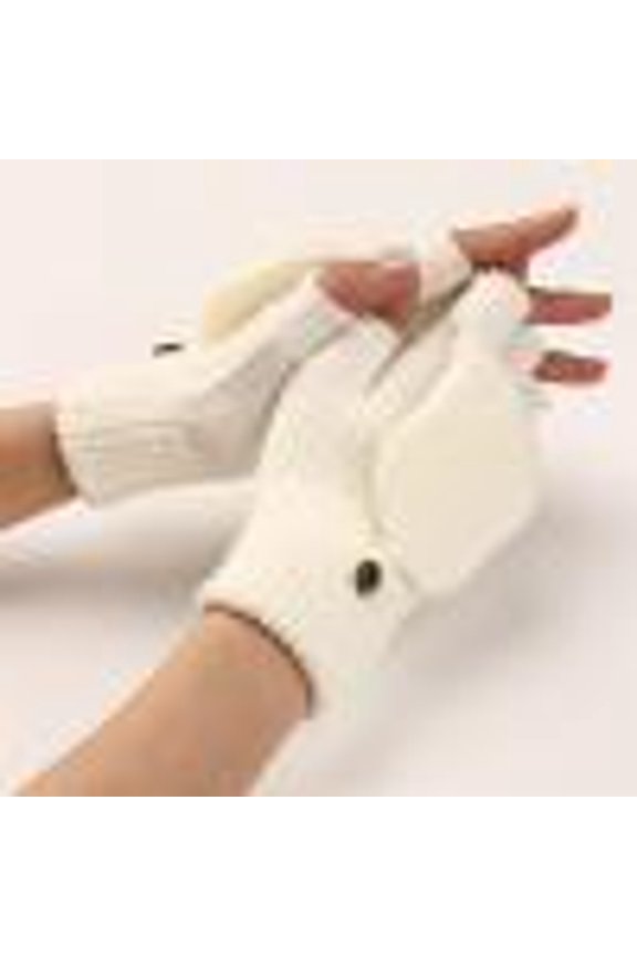 Unisex Flip-Cap Fingerless Gloves, Striped Wool Knit Warm Half-Finger Gloves, Practical Gloves for Writing, Using Phones in Cool Weather,White