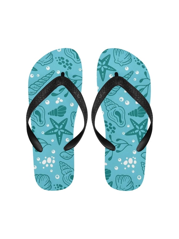 Unisex Flip Flops - Summer Beach Sandals - Blue Shells - S=W7/W8=M6/M7