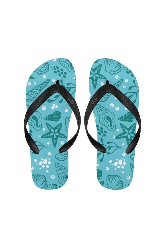 Unisex Flip Flops - Summer Beach Sandals - Blue Shells - XL=W13/W14=M12/M13