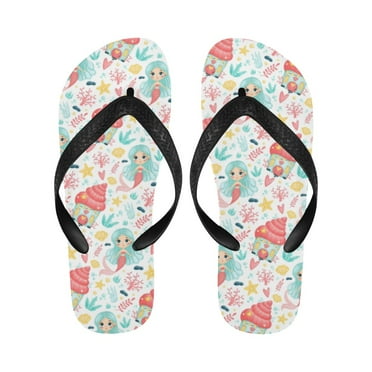 Unisex Flip Flops - Summer Beach Sandals - Mermaid and Cake - S=W7/W8=M6/M7