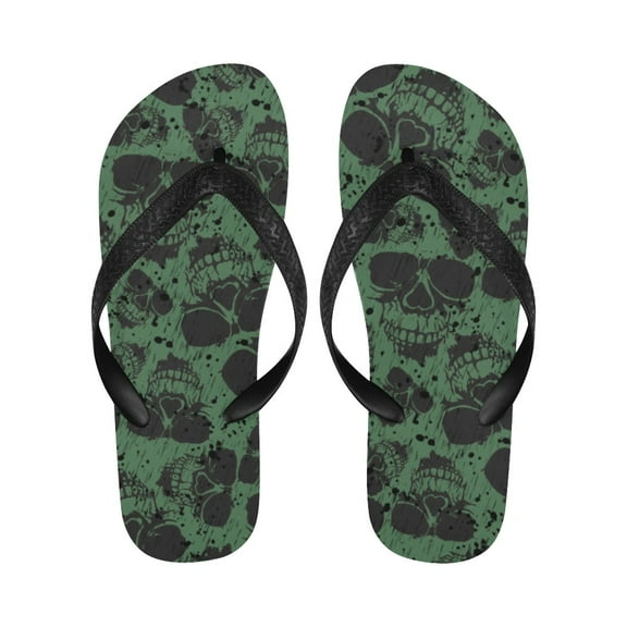 Unisex Flip Flops - Summer Beach Sandals - Rock and Roll Skulls - S=W7/W8=M6/M7