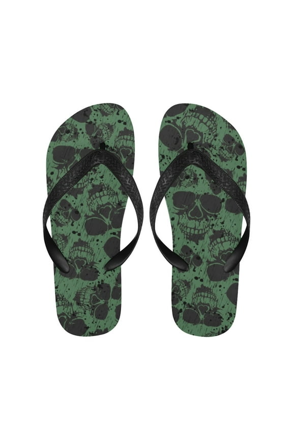 Unisex Flip Flops - Summer Beach Sandals - Rock and Roll Skulls - S=W7/W8=M6/M7