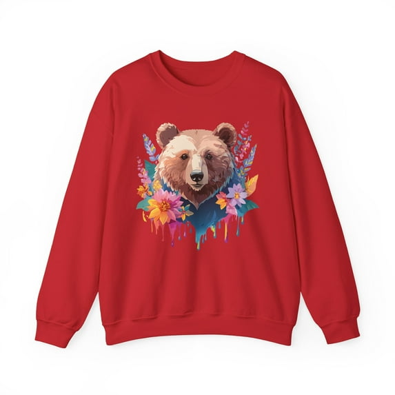 Unisex Floral Bear Sweatshirt, Animals Sweatshirt, Floral Sweatshirt, Art Design Sweatshirt