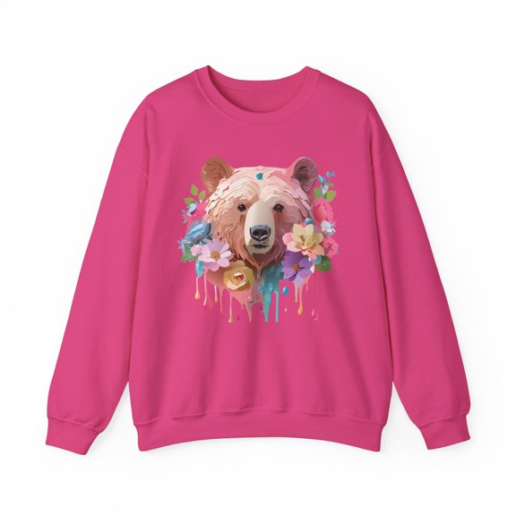 Unisex Floral Bear Sweatshirt, Animals Sweatshirt, Floral Sweatshirt, Art Design Sweatshirt