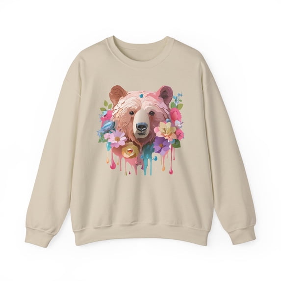 Unisex Floral Bear Sweatshirt, Animals Sweatshirt, Floral Sweatshirt, Art Design Sweatshirt