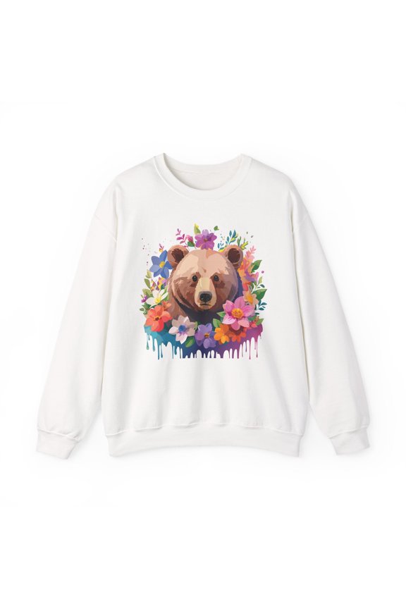 Unisex Floral Bear Sweatshirt, Animals Sweatshirt, Floral Sweatshirt, Art Design Sweatshirt