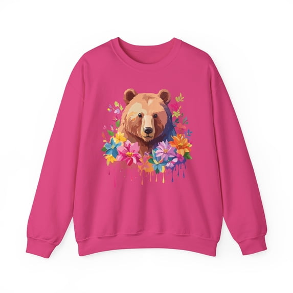 Unisex Floral Bear Sweatshirt, Animals Sweatshirt, Floral Sweatshirt, Art Design Sweatshirt