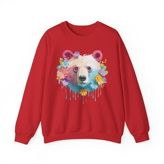 Unisex Floral Bear Sweatshirt, Animals Sweatshirt, Floral Sweatshirt, Art Design Sweatshirt