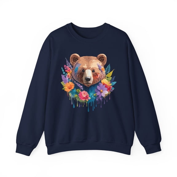 Unisex Floral Bear Sweatshirt, Animals Sweatshirt, Floral Sweatshirt, Art Design Sweatshirt