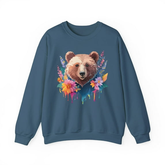 Unisex Floral Bear Sweatshirt, Animals Sweatshirt, Floral Sweatshirt, Art Design Sweatshirt