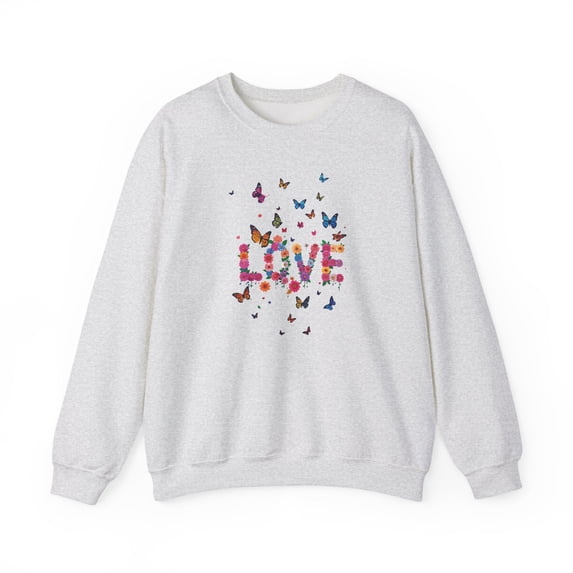 Unisex Floral Love Sweatshirt, Love Floral Sweatshirt, Floral Butterfly Sweatshirt, 50/50 Cotton-Poly Valentine's Day Sweatshirt 08