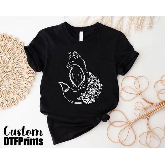 Unisex Flowers Fox Mandala Floral Cottagecore T-Shirt Cotton Graphic Tee-All Size S-5Xl