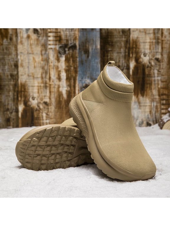 Unisex Fly Knit Casual Sports Shoes with Winter Fleece Lining