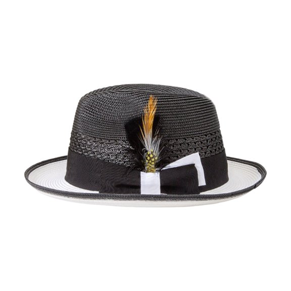 Unisex Foldable Straw Hat with Feathered Accent Adjustable Wide Brim Lightweight Beach Outdoor Travel