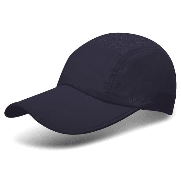Unisex Foldable UPF 50+ Quick Dry Baseball Cap with Long Bill Portable Sun Hats, Navy Blue