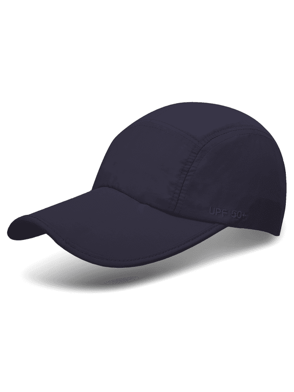 Unisex Foldable UPF 50+ Quick Dry Baseball Cap with Long Bill Portable Sun Hats, Navy Blue