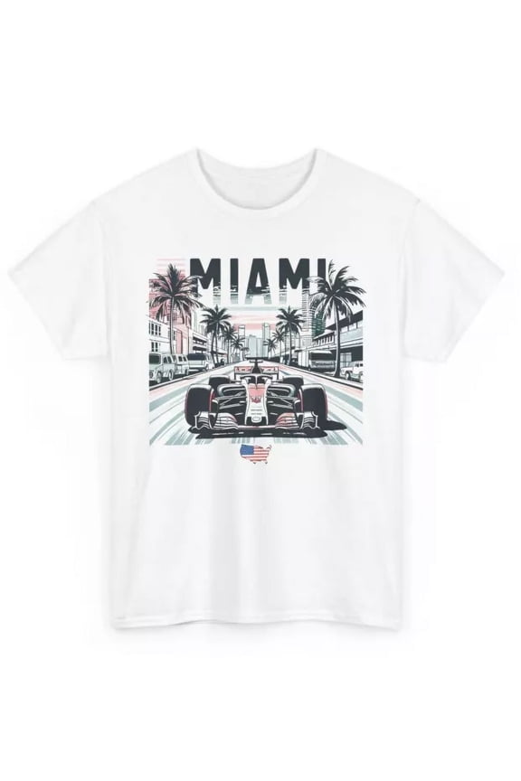 Unisex Formula Racing T-Shirt Miami Circuit Usa Flag Retro Graphic Tee, Unisex T-Shirt