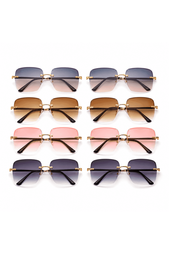 Frameless Square Sunglasses for Women and Men, Gradient Lens Fashion Eyewear with Lightweight Rimless Frame, Stylish Glasses for Daily Wear, Travel and Street Style