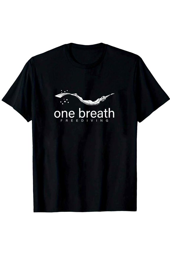 Unisex-Friendly One Breath Free Diving T-Shirt - 100% Cotton Black Diver Logo & Slogan Print, Breathable Casual & Training Tee for, Snorkeling, Freediving - Spring Summer Fall Outdoor Water Apparel