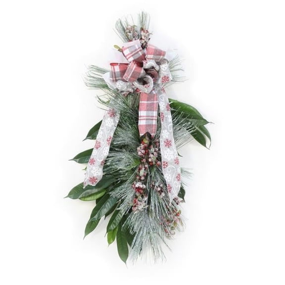 Unisex Frosted Snow Pine with Berries & Ribbon - White - Pack of 2