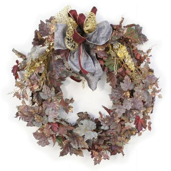 Unisex Frosted Wreath with Gold Cedar Accents & Ribbon - Metallic