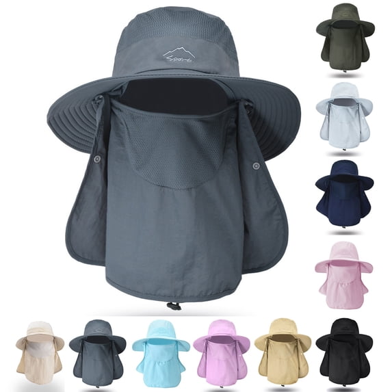 Unisex Full Coverage Sun Hat, Detachable Neck Face Flap Wide Brim UV Protection Bucket Hat, Breathable Mesh Foldable Outdoor Cap Purple Pink One Size
