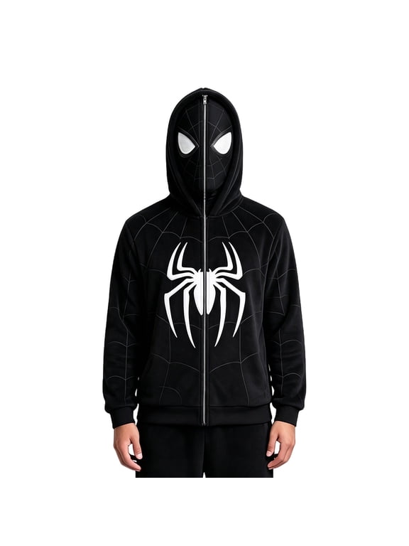 Unisex Full Face Masked Zip Hoodie, Spider Manlike Printed Hooded Sweatshirt Cosplay Costume Jacket for Adults Kids