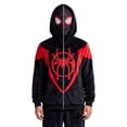 thumbnail image 1 of Unisex Full-Zip Fleece Hoodie with Mask, Superhero Web Print Cosplay Costume Sweatshirt for Halloween Party Wine M, 1 of 7