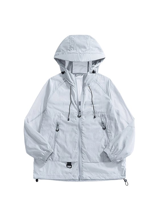 Unisex Full Zip Sun Protection Hooded Jacket Lightweight Quick Dry Windbreaker With Adjustable Drawstring For Outdoor Hiking And Daily Travel,Blue,M