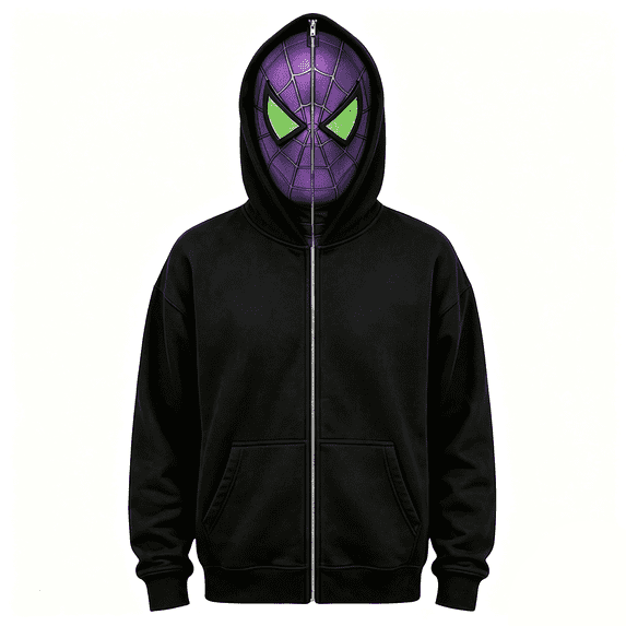 Unisex Full Zip-Up Hoodie Mask Sweatshirt Superhero Hero Pattern Graphic Outerwear for Halloween Party Role Play Show Dark Purple 130