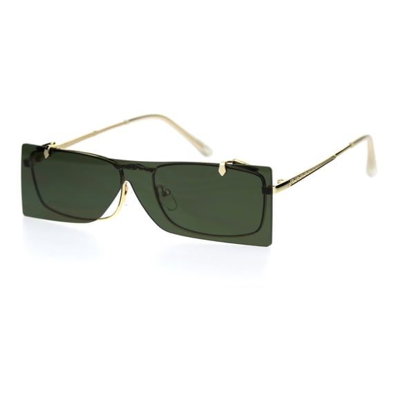 Unisex Funky Shield Flip Up Retro Rectangular Victorian Sunglasses Gold Green