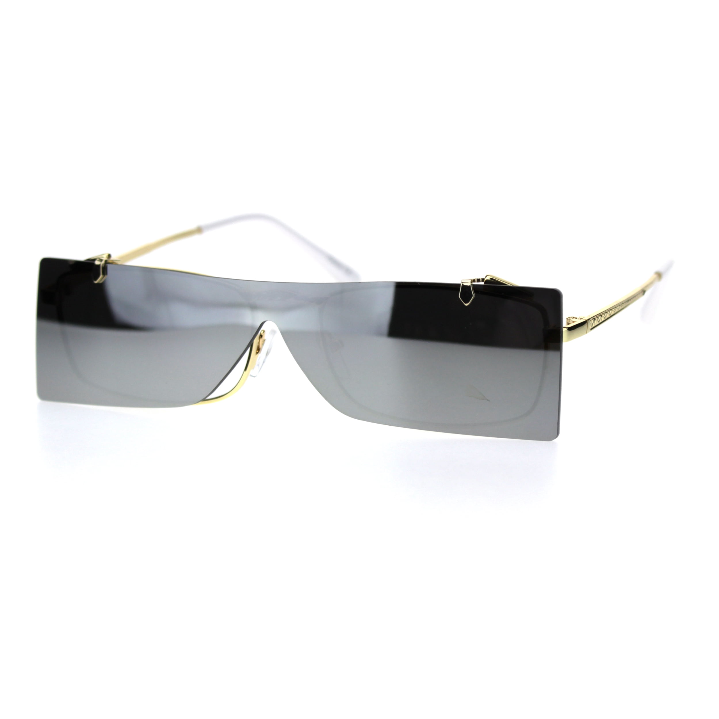 Silver metallic rectangular shield shades Silver Shield Sunglasses by Prada Eyewear on Sale main image 3