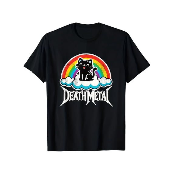 Unisex Funny Black Cat Rainbow Death Metal Graphic T-Shirt