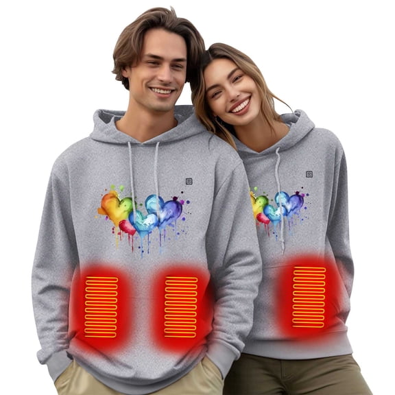 Unisex Funny Heated Hoodies Womens Mens Heating Pullover Sweatshirts Fleece Winter Warm Cute Electric Hoodie 3XL, Gray