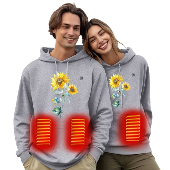Unisex Funny Heated Hoodies Womens Mens Heating Pullover Sweatshirts Fleece Winter Warm Cute Electric Hoodie M, Gray