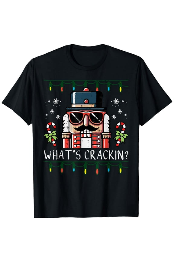 Unisex Funny Nutcracker Soldier T-Shirt with Sunglasses Graphic - Ugly Christmas Sweater Party Holiday Tee