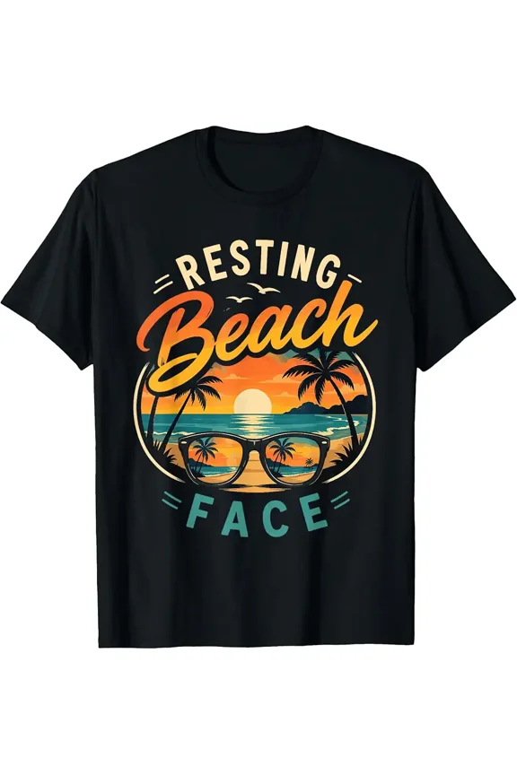 Unisex Funny Retro Resting Beach Face Graphic T-Shirt