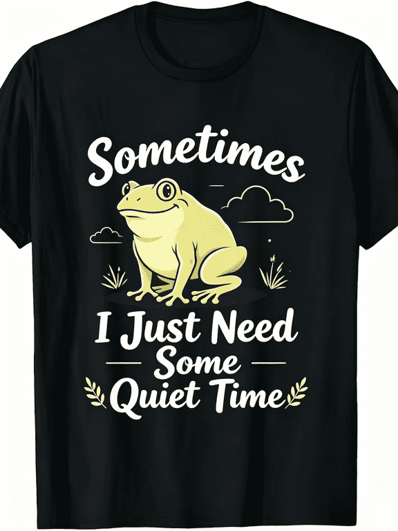 Unisex Funny Tree Frog Graphic Crew Neck Cotton T-Shirt, Sometimes I Just Need Some Quiet Time Cute Amphibian Print Short Sleeve Tee, Soft Loose Casual Summer Top for Party Holiday Daily Wear for Men