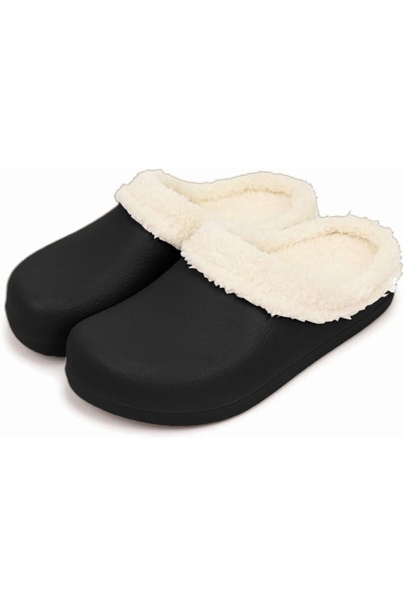 Unisex Fur Lined Clogs - Waterproof Indoor/Outdoor Slippers with Plush Comfort ,   garden shoes & Bedroom Shoes for Fall and Winter