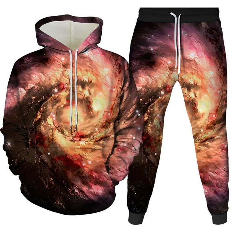 Universe Nebula Print Sweatsuits 2 Piece Hoodie Jogging Pants Sports Sets  Casual Colorful Galaxy Stars Pullover Sweatshirt Track Suit with Pockets 