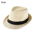 thumbnail image 1 of Unisex Gangster Cap Beach Cowboy Fedora Hat Sun Hat Straw Panama Cap Jazz Dress Hat BEIGE, 1 of 8