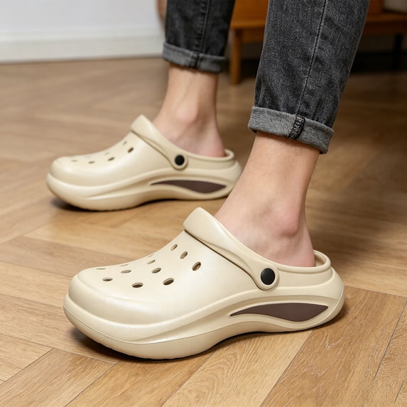 Unisex Garden Clogs, Womens and Mens on Shoes, Comfortable Quick Dry Lightweight Sandals for Beach Casual, Indoor and Outdoor(Khaki,9.5)