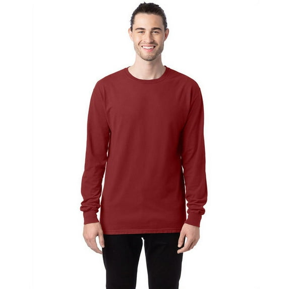 Unisex Garment-Dyed Long-Sleeve T-Shirt - CAYENNE - 2XL
