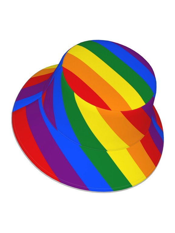 Unisex Gay Pride Flag Rainbow Bucket Hat Fisherman Cap Reversible Travel Sunhat With Reflective Stripe