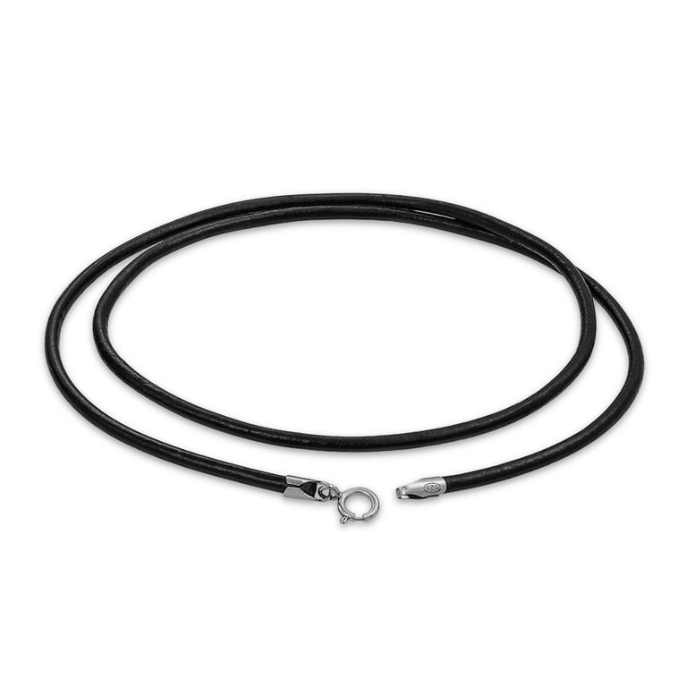 Mens Black Leather Choker Necklace Stainless Steel Closure Choker