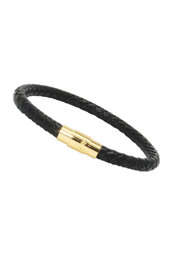 Genuine Braided Leather Bracelet With Stainless Steel Magnetic Clasp, Black