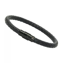 Genuine Braided Leather Bracelet With Stainless Steel Magnetic Clasp, Black